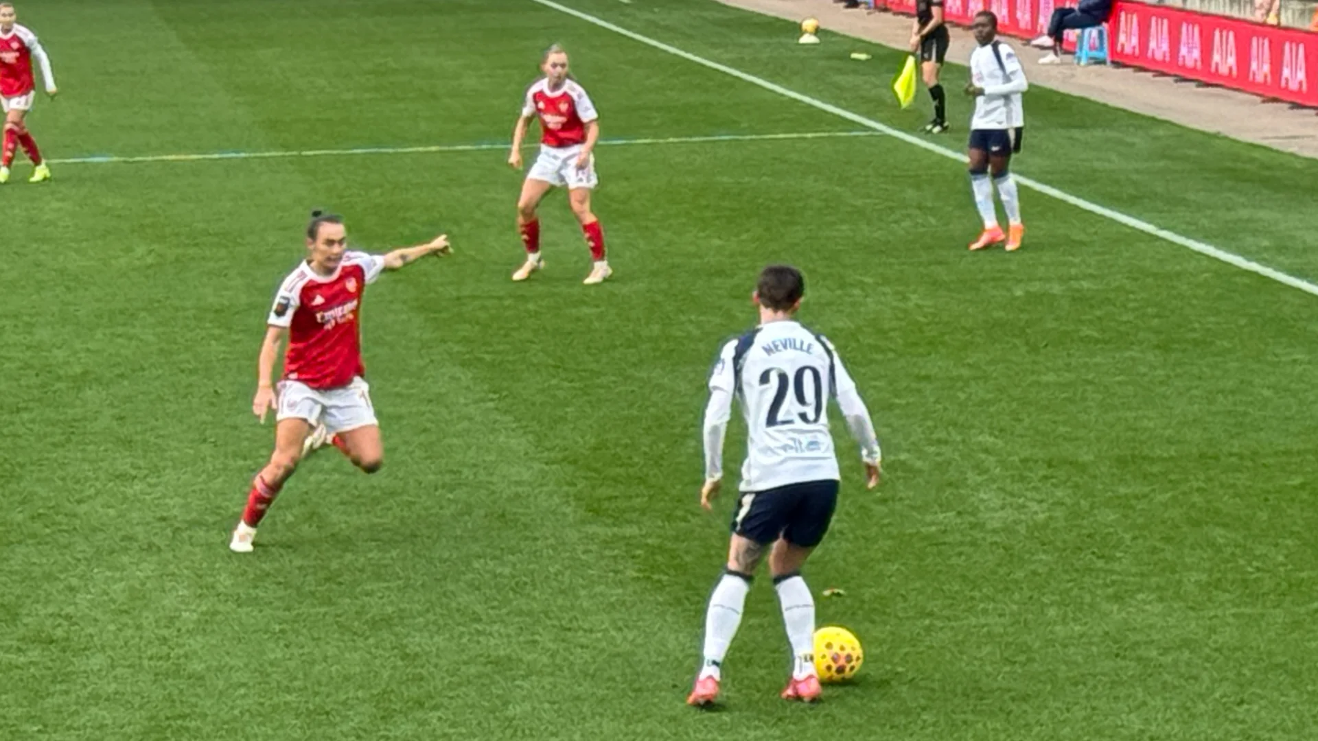 Ashleigh Neville playing for Spurs in a recent derby vs Arsenal